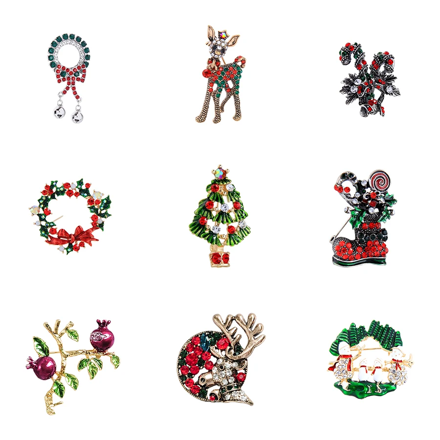 

Merry Christmas Series Brooch Elk Boots Red Green Crystal Pins For Women Enamel Fashion Jewelry 2020 New Gift Box