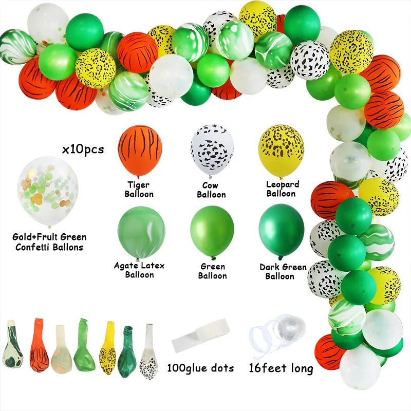72pcs ballon set 72 шт./компл. воздушные шары-гирлянды джунгли сафари Дикие один первый день рождения 1-й праздник день рождения украшения Дети 1 ребенок душ вечеринки фон - Цвет: 72pcs ballon set