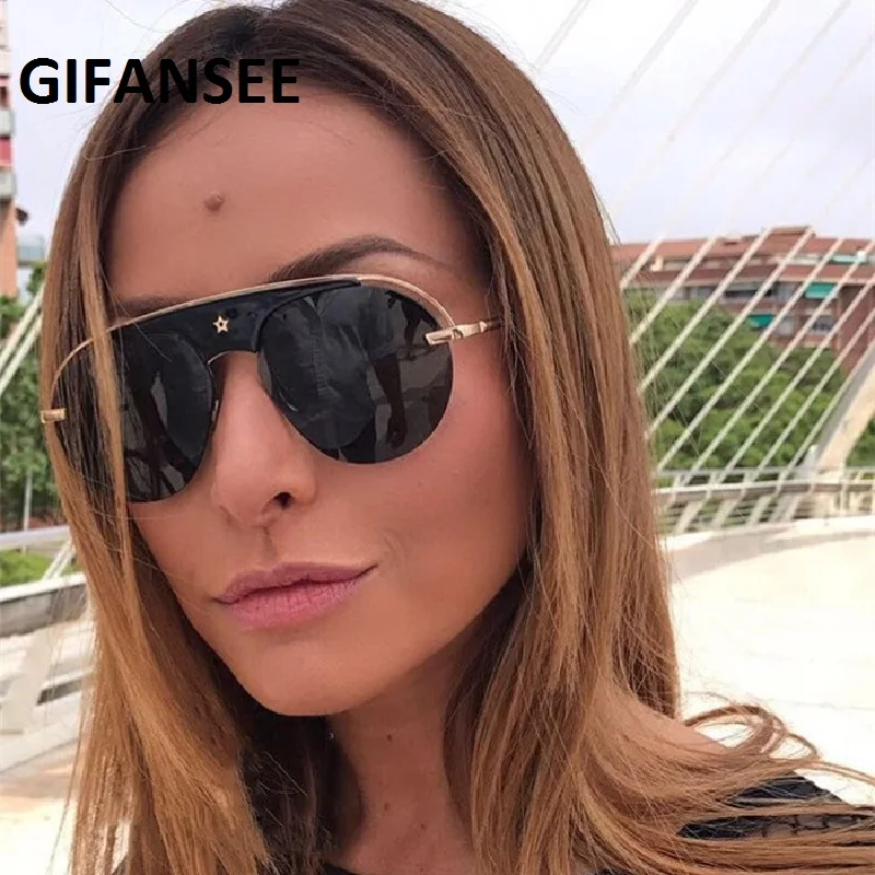 

GIFANSEE pilot sunglasses Black Women 2020 Brand Designer Glasses Retro Flat Top Mens Goggles Oversized eyewear shades mirror