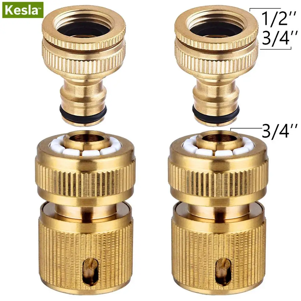 

2Pairs Garden Brass Hose Tubing Quick Connector Fitting Kit 1/2'' & 3/4'' Female Thread for Drip Irrigation Watering Greenhouse