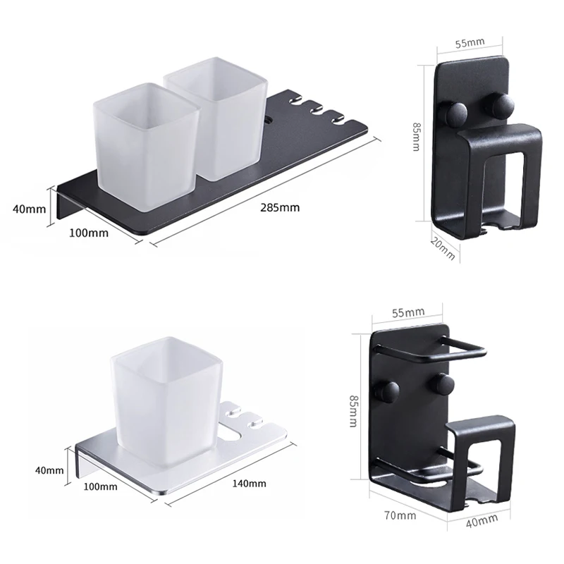 Punch-free Bathroom Cup Holder Black Toothbrush Holder Multi-function Bathroom Accessories Metal Wall Cup ML6037
