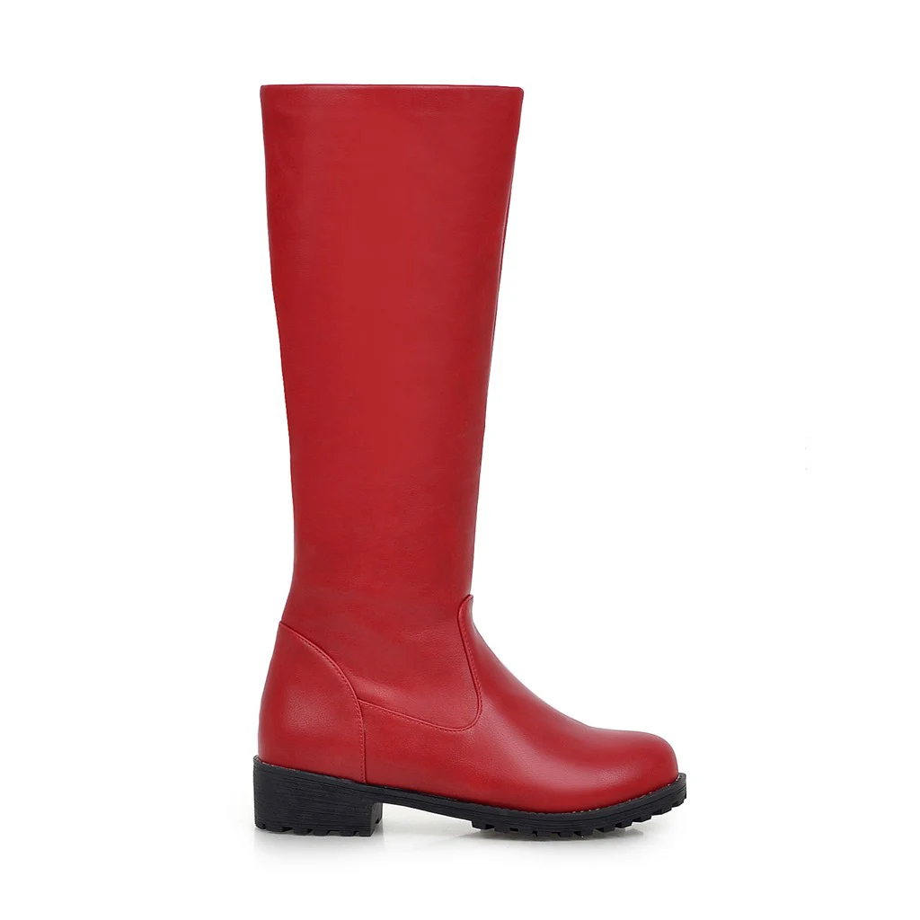 Women Shoes Autumn Winter Riding Boots Square Heel Western Boots Slip-On Med Heel Knee High Boots Ladies New Red Plus Size34-43