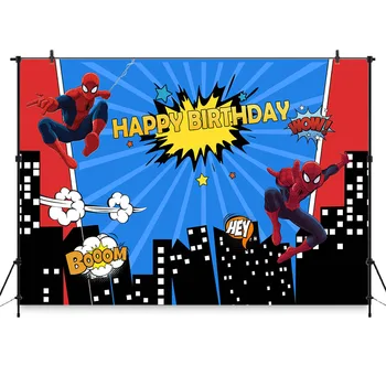 

Superhero Spiderman Backdrop Boys Birthday Party Decoration Red and Blue Photo Booth Background Birthday Custom Banner
