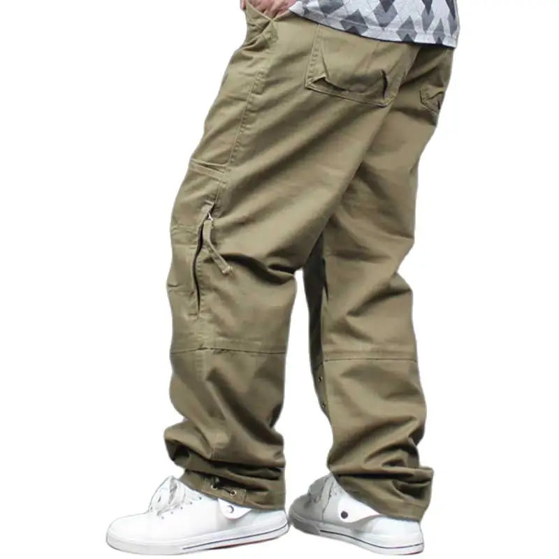 Spring Cargo Pants for Men Casual Cotton Trousers Side Zipper Pocket Loose Baggy Straight Joggers Man Clothing Plus Size | Мужская