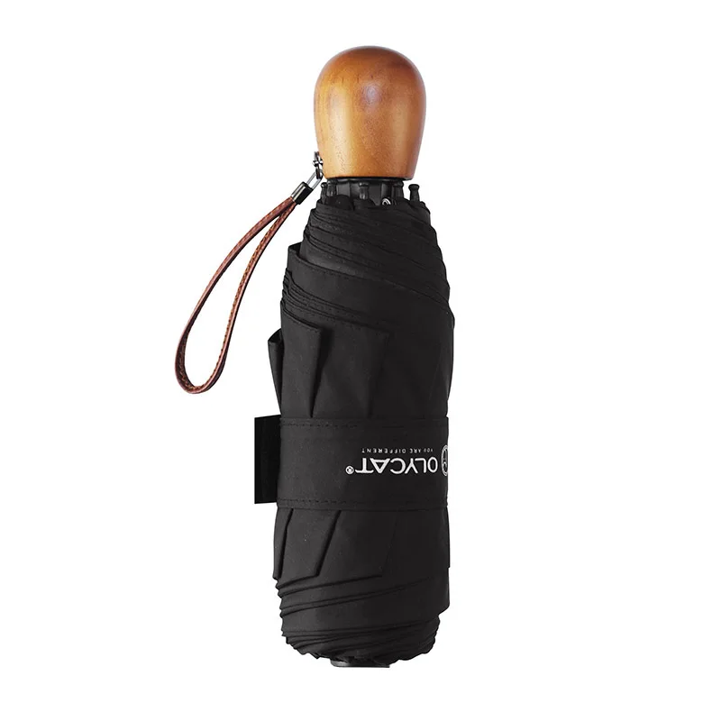

Mini Five Folding Umbrella 10 Bone Windproof Wooden Handle Umbrella UV Sun Parasol Capsule Men Business Ombrello Gift SY406