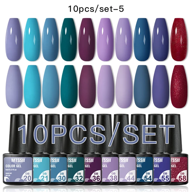 Mtssii 10Pcs/set Color Gel Nail Polish Set 100 Colors Semi Permanent UV Led Gel Varnish Soak Off Nail Lacquers Base Top Coat ZH15009 10PCS