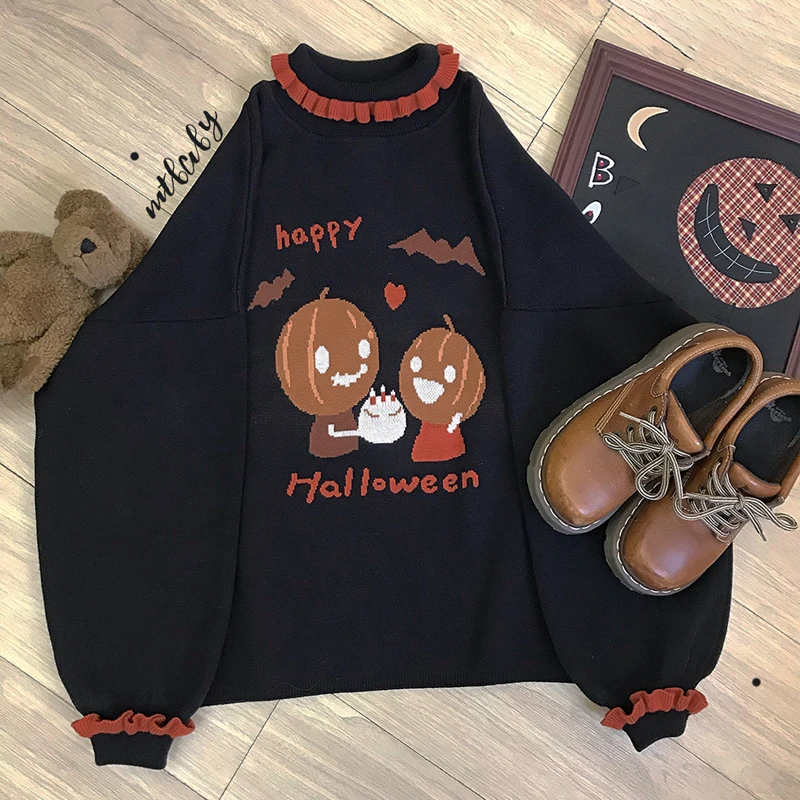 Women Oversize Sweater Halloween Pumpkin Birthday