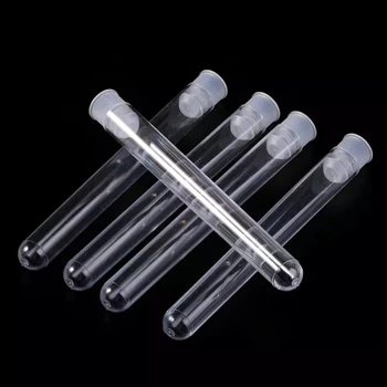 

10PCS 12x100mm Lab Clear Plastic Test Tube Round Bottom Tube Vial with Cap Office Lab Experiment Supplies