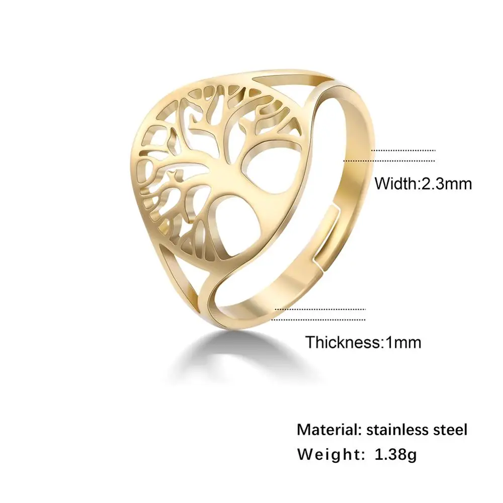 Skyrim Tree of Life Adjustable Ring Viking Stainless Steel Gold Color Finger Rings Jewelry Anniversary Gifts for Women Girl 2021