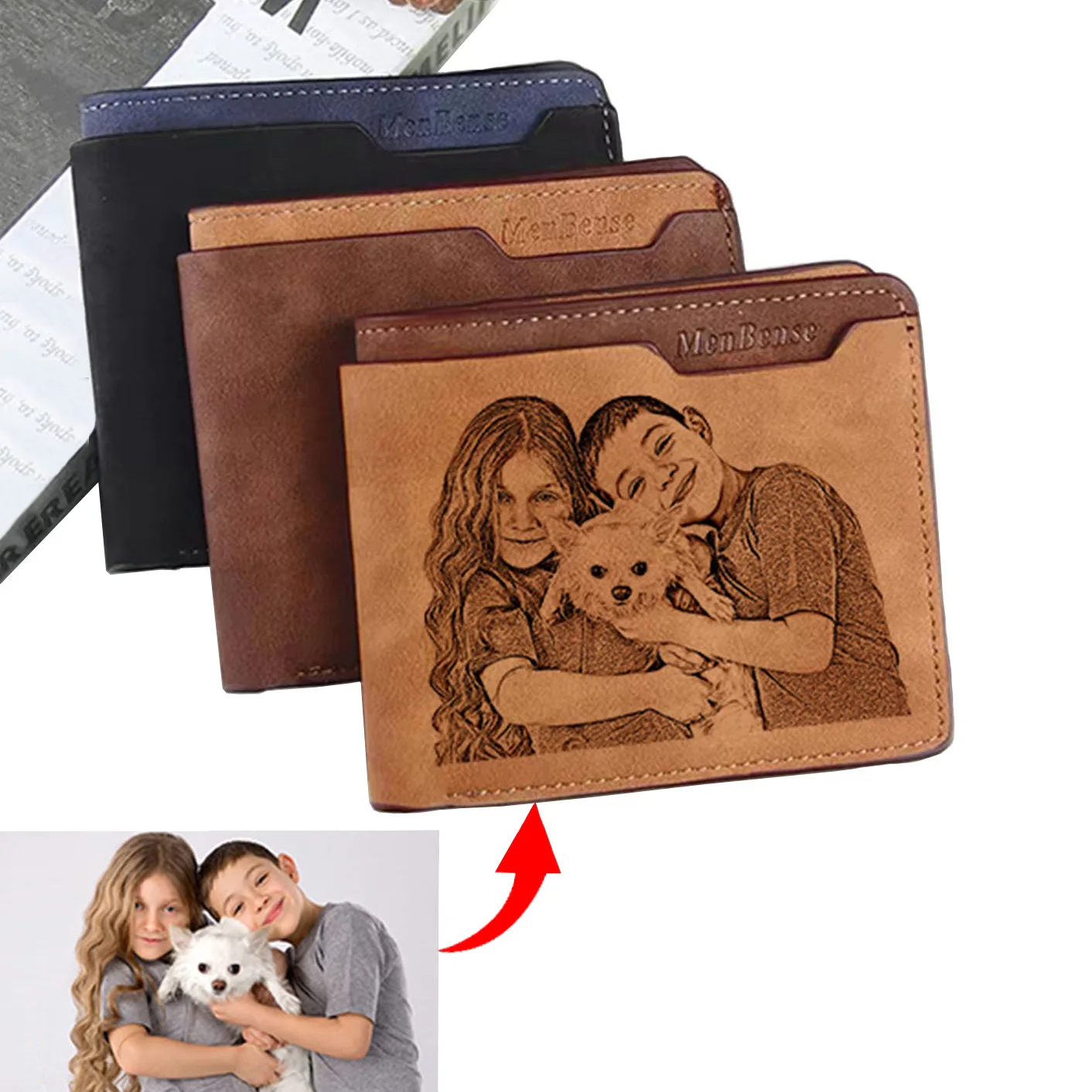 Engraving Wallet Men's Double Frosted Waterproof Short Multifunctional Fashion Casual Wallet Customize Picture Purse Gift