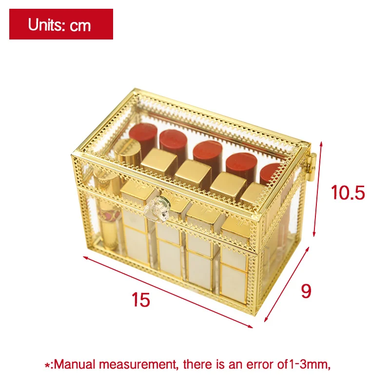 Золотая оправа, стеклянная прозрачная губная помада, подставка для хранения, витрина, коробка для хранения косметики, магазин помады, губная глазурь, витрина, органайзер YSUMI - Цвет: 15 grid