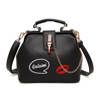

Women Handbag Leather Shoulder Bag Small Doctor Crossbody Handbag Embroideried Lipstick Casual Women crossbodi shoulder Totes