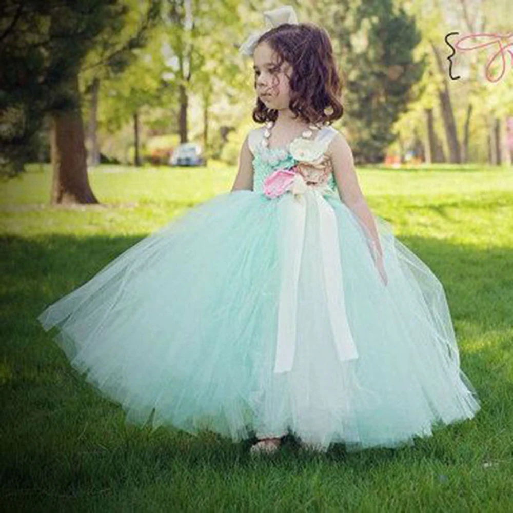 

Aqua Casual Girls Dress Sleeveless Ankle Length Flower Girl Dresses Summer Clothe for Baby Birthday Tutu Dress Children Costume