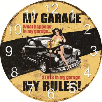 

Non Ticking Shabby Clock Chic Arab Numeral Garage Beers Bar Wall Clock Silent Route Us 66 Car Creative Wooden Wall Clock