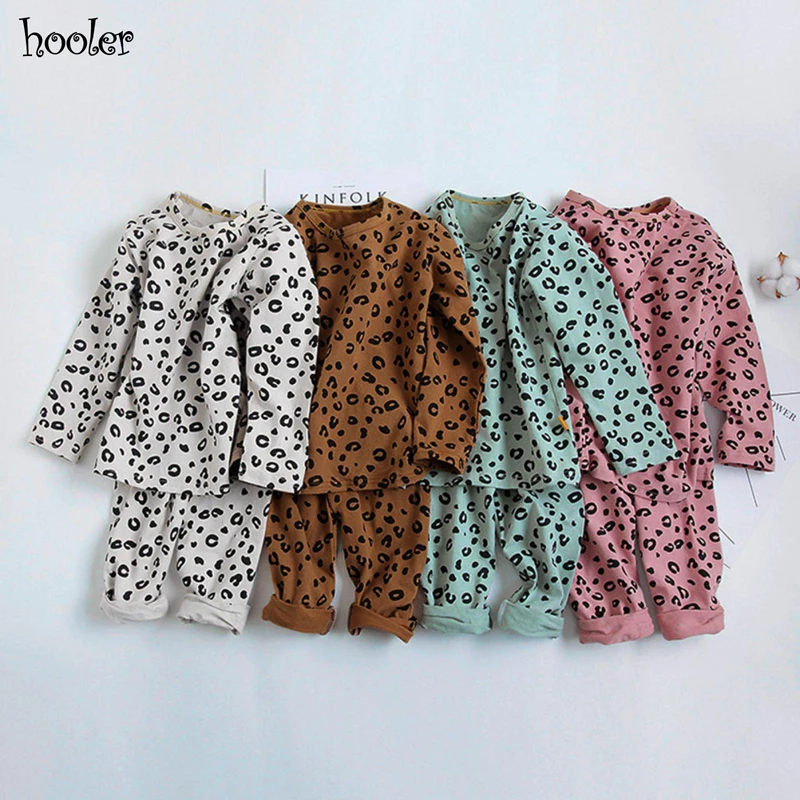 

Spring Autumn Baby Boys Girls Pajamas Set 18M-8yrs Children Kids Print Leopard Sleepwear Lounge Wear Cotton Girls Evening Dress