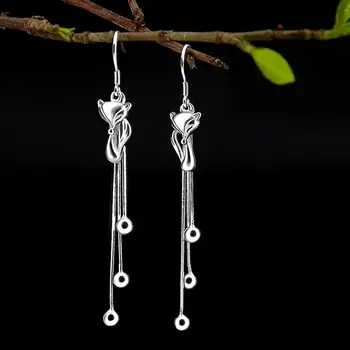 

Jewellery Silver long paragraph temperament fox tassel earring