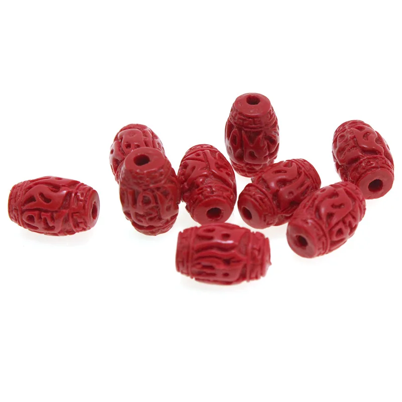 20pcs/lot Carved Natural Cinnabar Red Barrel Beads Loose Spacer Tube for DIY Jewelry Making Om mani padme hum | Украшения и