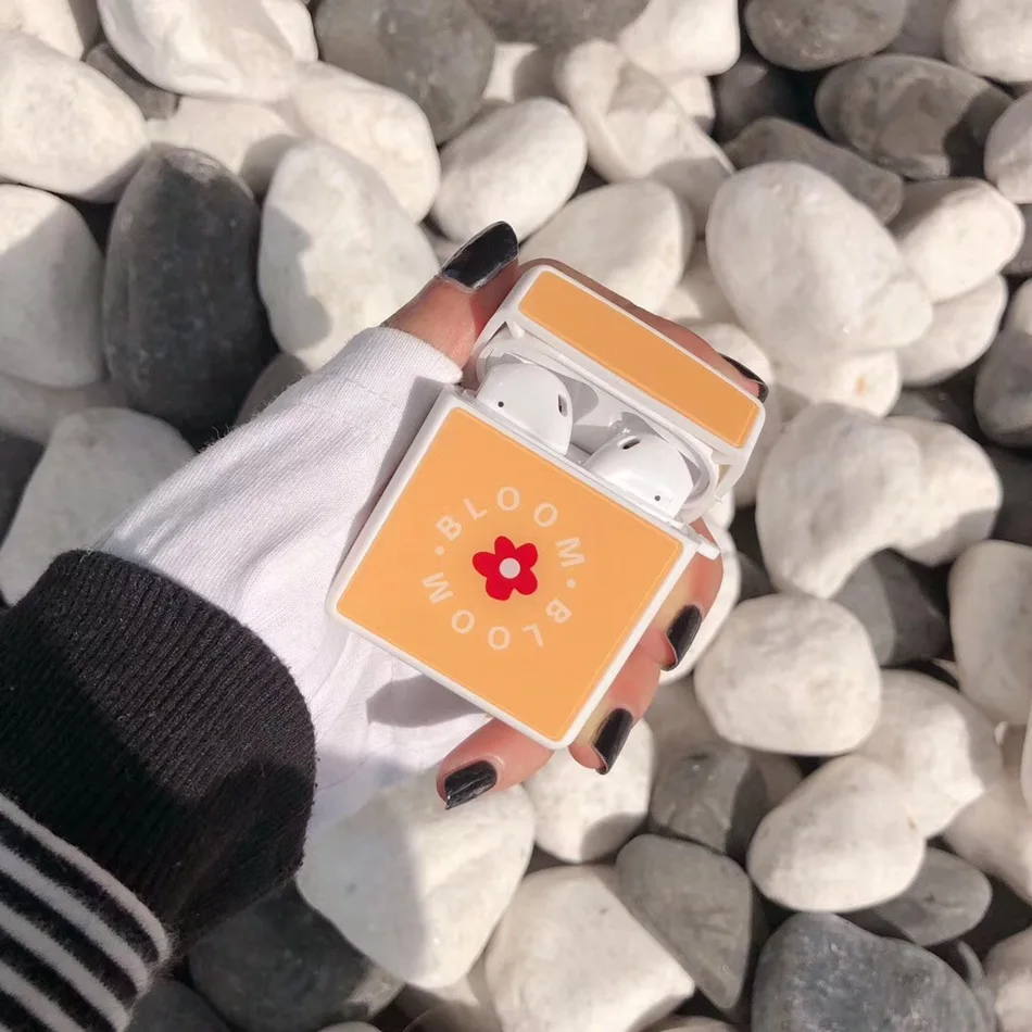 Flower Yellow Чехол для AirPods с милым цветком, медведем, уткой, фруктами, слоном, чехол для наушников для Apple Airpods 2, глянцевая крышка, крючок карабина - Цвет: Flower Yellow