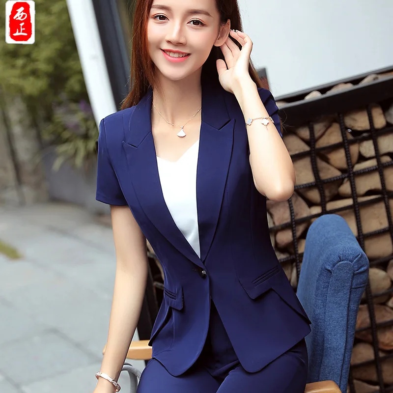 

2018 Spring Summer Hotel 4S Shop Beauty Salon Business Suit Belt Fashion Short Sleeve Suit Skirt