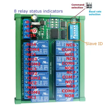 

DC 12V 8 Channel RS485 Relay Module Modbus RTU UART Remote Control Switch DIN35 C45 Rail Box for PLC PTZ Camera Security Monito