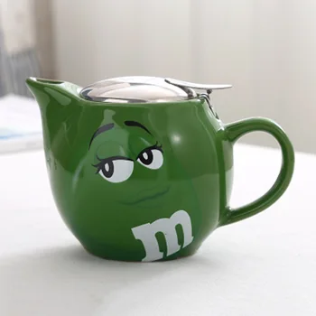 

2020 New 550mL M&M Bean Chocolate Teapot Mug Creative Cartoon Tea Pot Expression Kettle with Filter Large Capacity Drinkware Cup
