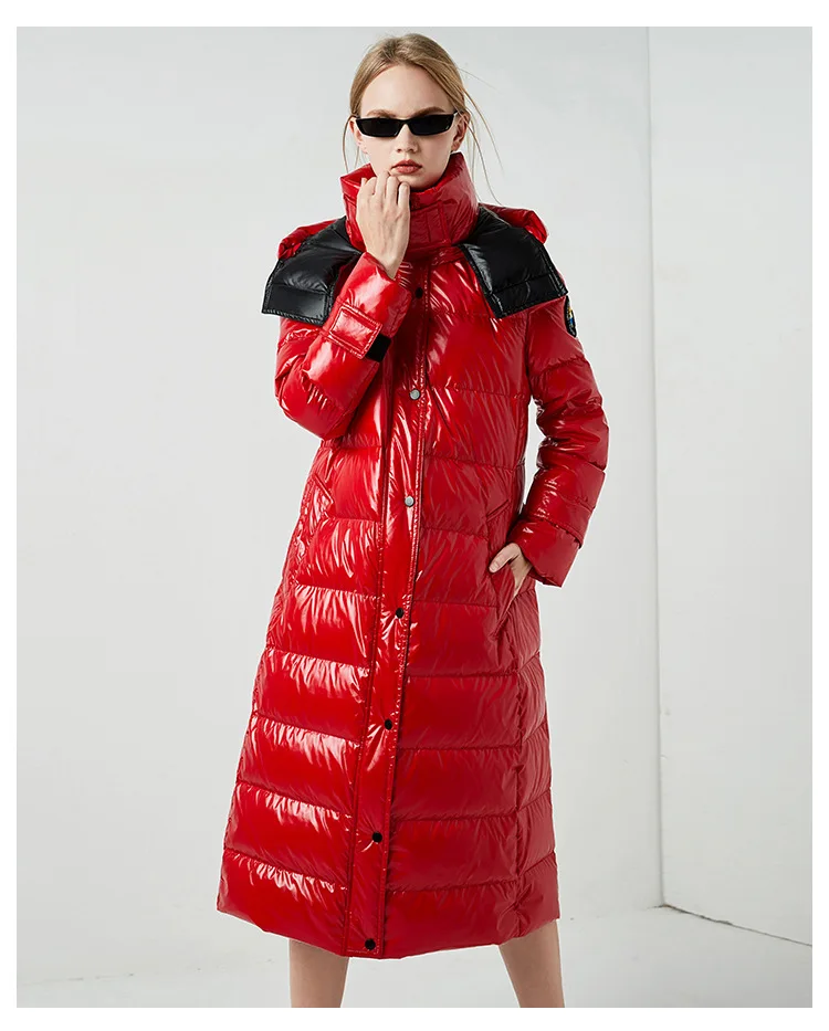 Long Duck Down Jacket Women Winter Outerwear Coats Thicken Slim Belt Warm Snow Glossy Parkas Ladies Puffer Overcoat Female