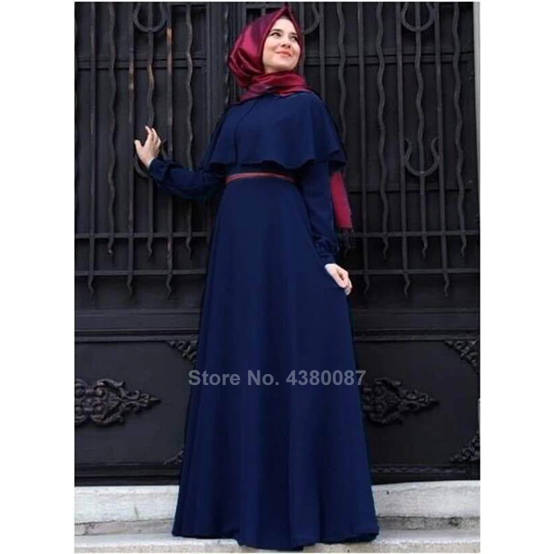 Navy Dubai Arab Women Muslim Traditional Abaya Gown Islamic Clothing Ruffle Loose Style Long Sleeve Dress Turkish Kaftan Ramadon - Цвет: Navy