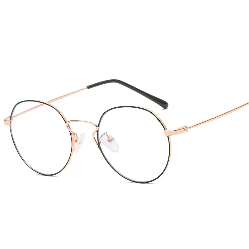 Black Rose gold Новое круглое плоское зеркало в раме Ретро выкидывание металла близорукость рамки мужские и женские синие очки - Цвет оправы: Black Rose gold