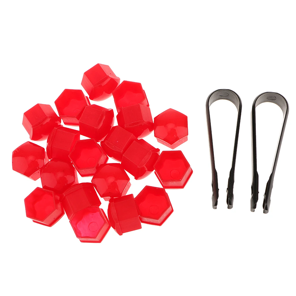 20 Pcs Universal 17mm Wheel Lug Nut Bolt Cover Caps+Removal Tools(Red