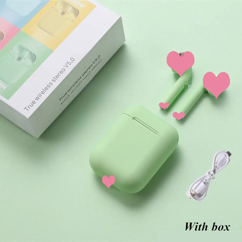 I12 tws матовые прекрасные беспроводные Bluetooth наушники 5,0 Kawaii музыкальные наушники с функцией вызова для xiaomi huawei samsung - Цвет: Green box