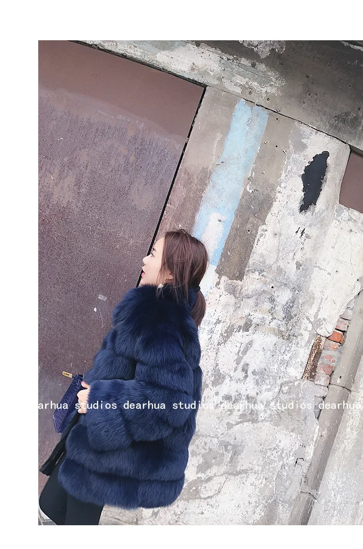 Haining/женская одежда с мехом,, Осень-зима, Новое Стильное женское платье со стоячим воротником средней длины, приталенное пальто с лисьим мехом