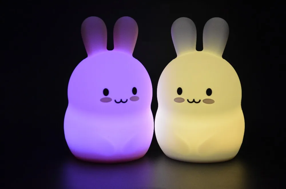 Cute Cartoon Rabbit LED Night Light Rechargeable Touch Sensor Remote Control Colorful Silicone Bedroom Table Lamp for Kids Baby (26)