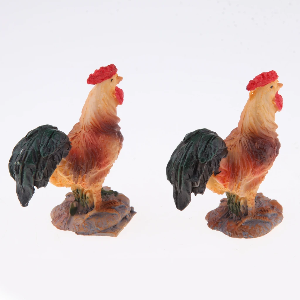 Rooster 2 шт миниатюрные фигурки цыплят из смолы петух животное мини-Сказочный Сад орнамент детские развивающие игрушки - Цвет: Rooster