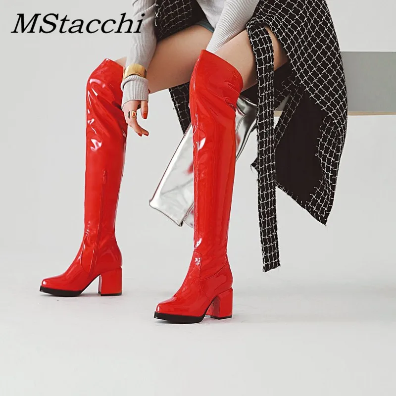 Классические длинные сапоги MStacchi на толстом каблуке с круглым носком женские
