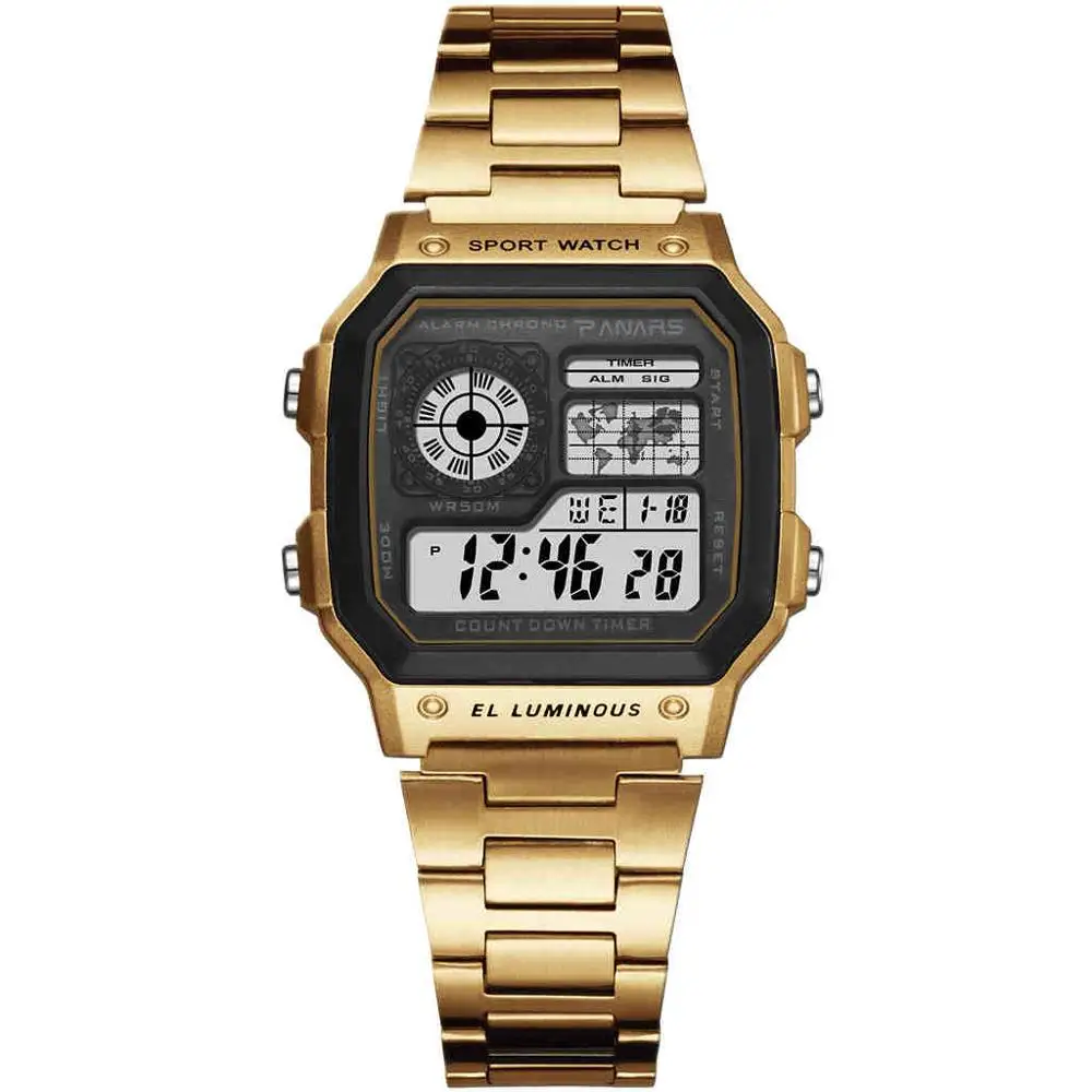 gold2 PANARS спортивные мужские часы цифровые G стильные часы водонепроницаемые Роскошные брендовые деловые мужские наручные часы ударные часы мужские часы - Цвет: gold2