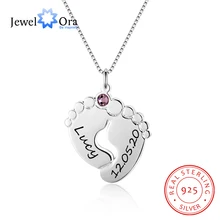 Персонализированные детские ноги ожерелье с зодиакальным камнем 925 пробы серебро Индивидуальные имя кулон ожерелье подарок для матери(JewelOra