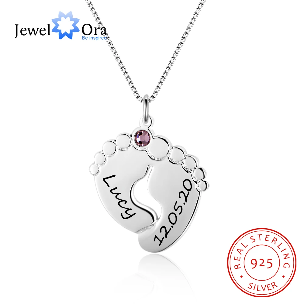 JewelOra персонализированные детские ножки ожерелье с зодиакальным камнем серебро