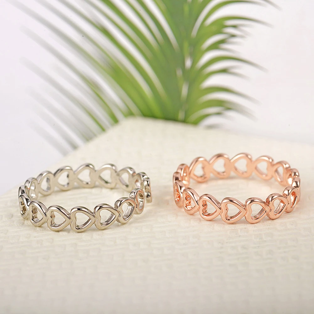 Silver Hollowed-out Heart Shape Open Ring Adjustable For Women Young Girl Child Gifts