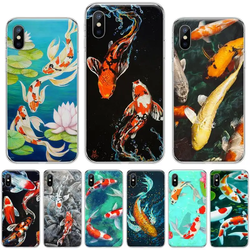 

Chinese Koi Fishes good luck Phone Case For iphone 12 5 5s 5c se 6 6s 7 8 plus x xs xr 11 pro max soft shell funda hull