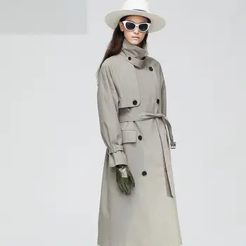 

2020 Autumn Casual Double breasted Simple Classic Long Trench coat with belt Chic Female windbreaker 2020