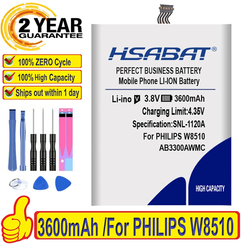 100% Оригинальный HSABAT 3600 мАч AB3300AWMC Аккумулятор для PHILIPS W8510 Xenium батарея B версия |