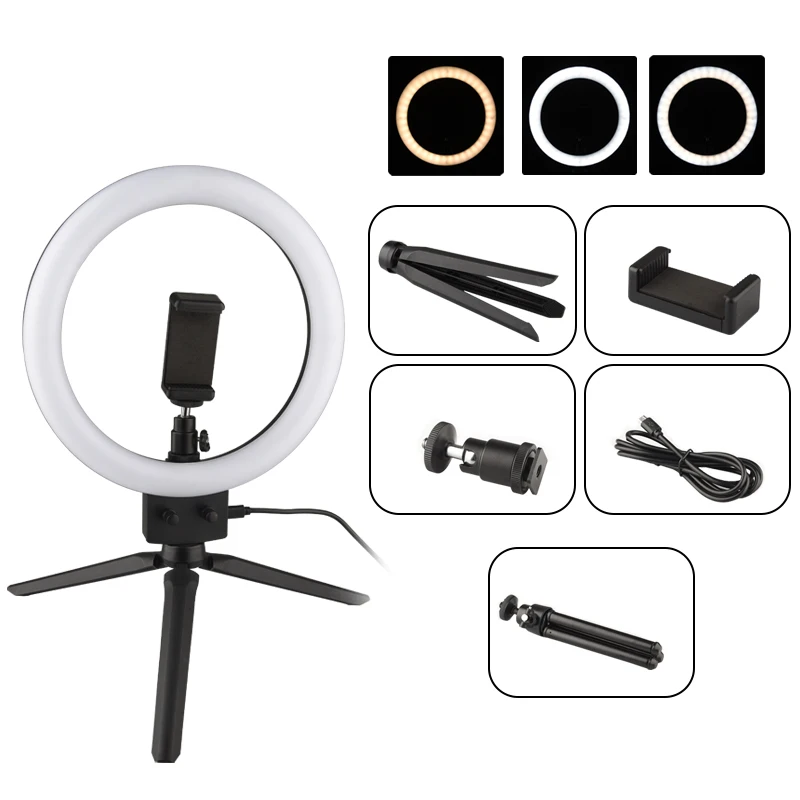 

7 inch LED Ring Light Studio Dimmable Ring Lamp Photography Lights With Phone Holder Tripod for YouTube Makeup Video Live