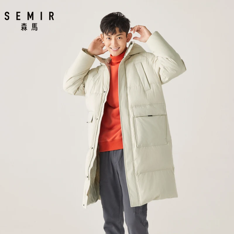 SEMIR, мужской пуховик, свободный,, зима, новая Корейская версия, длинное пальто, повседневное, с капюшоном, толстое, утиный пух, пальто