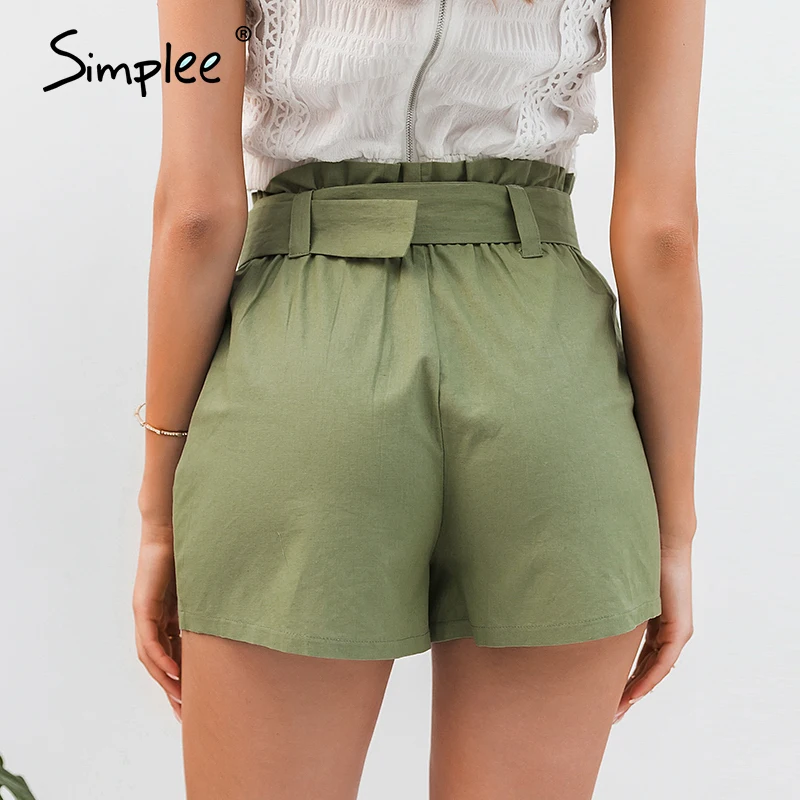 Simplee повседневные зеленые женские летние шорты с поясом, Хлопковые женские шорты для офиса, женские шорты на пуговицах, уличная одежда