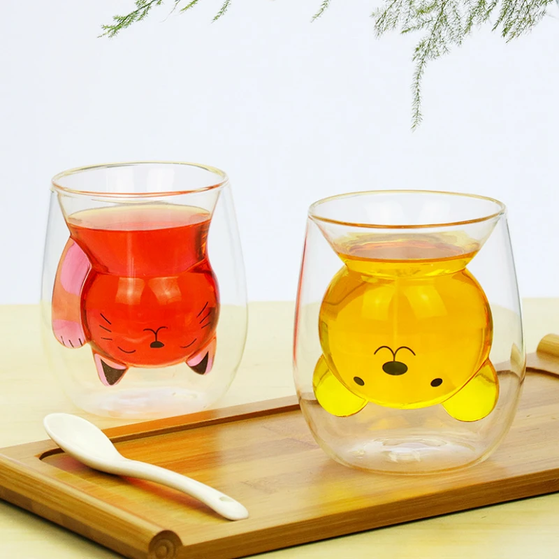 250ML Creative Cartoon Bear Coffee Mug Cute Animal Double Glass