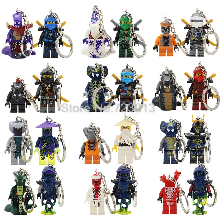 

2pcs/lot Ninjagoed Snake Army Figure Keychain Set Pythor KAI JAY COLE ZANE Lloyd Sensei Wu NYA Building Blocks Toys Children