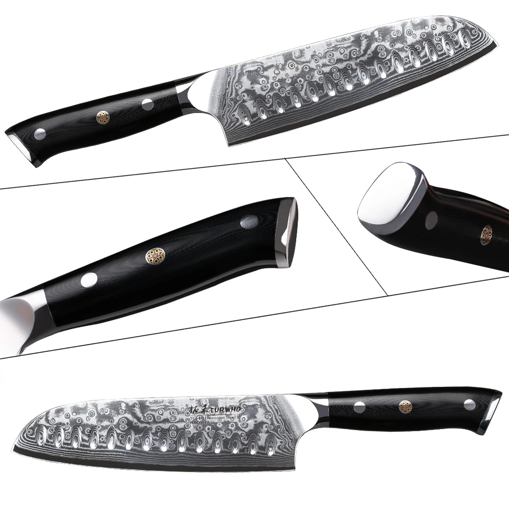 TURWHO 7 дюймов нож сантоку 67 слоев дамасской стали японский нож шеф-повара из нержавеющей стали Профессиональные Кухонные ножи G10 Ручка