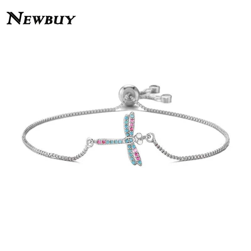 NEWBUY серебряный цвет медная цепь регулируемый браслет красочный кубический цирконий подвеска в виде стрекозы браслеты для женщин подарок для девушек