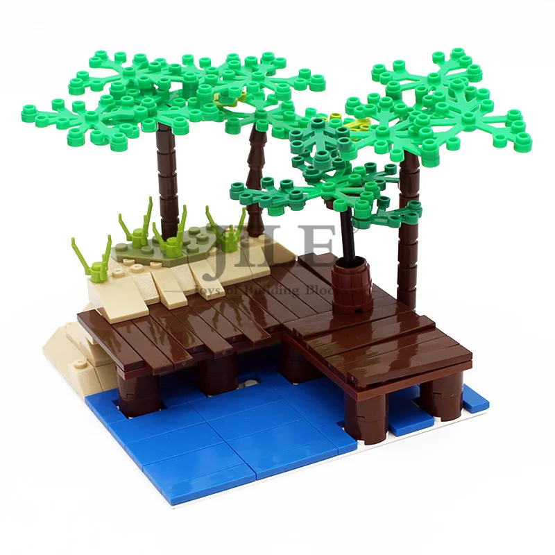 Moc DIY садовое дерево во дворе, светящиеся строительные блоки, кирпичные, совместимые с растениями в горшках, украшения, собирает с видом на город и улицы