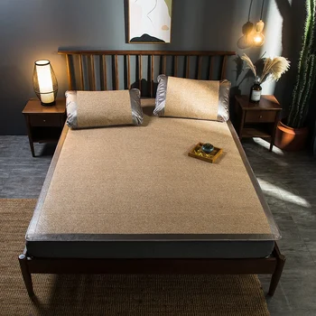 

Summer cool Rattan Mat solid Fitted sheet set green Mat bed cover sleeping rubber mat foldable bedspread 3pcs/set camel bed set